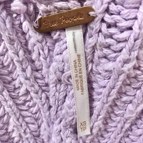 Free People Purple Large Knit Boatneck Fringe Hem Pullover Crop Sweater XS - Picture 5 of 5